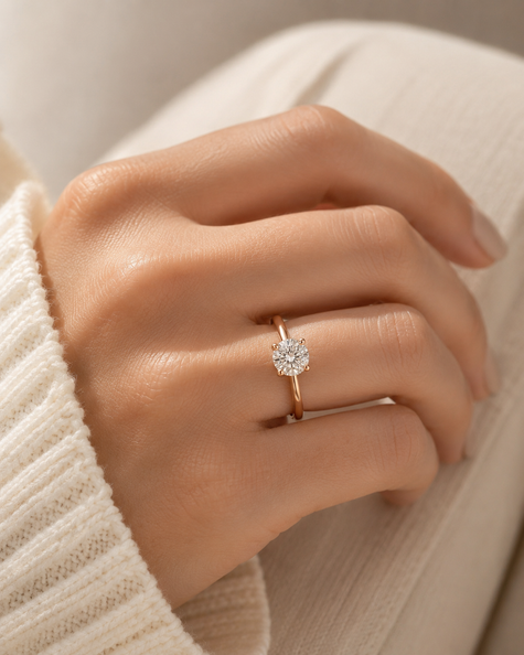 Anillo Solitario Clásico en Oro con Diamante de Laboratorio