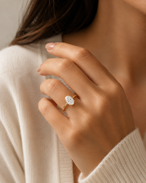 Anillo Solitario Clásico en Oro con Diamante Ovalado de Laboratorio