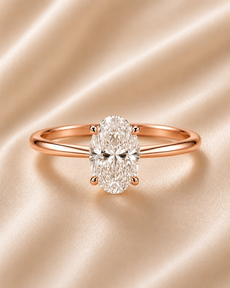 Anillo Solitario Clásico en Oro con Diamante Ovalado de Laboratorio