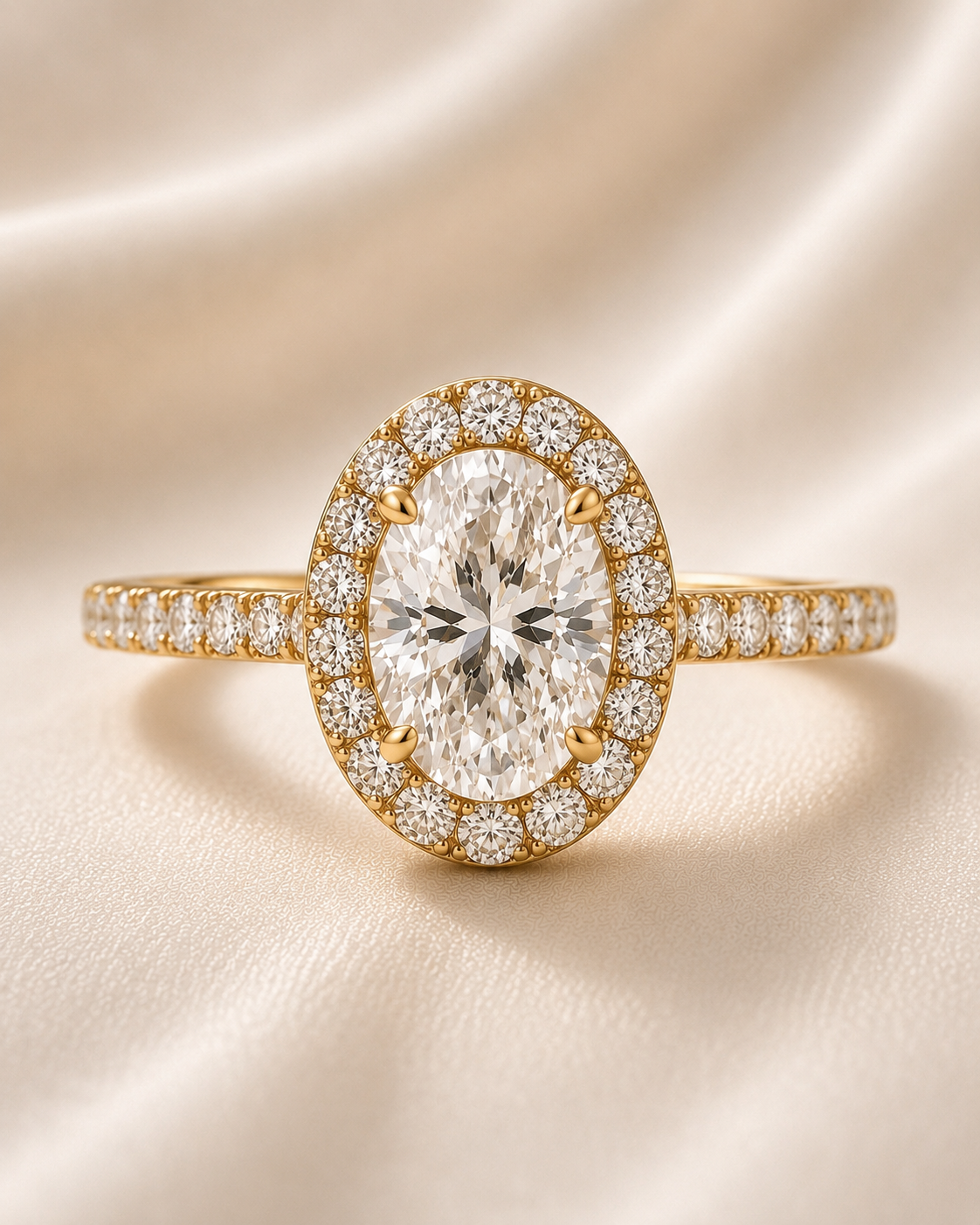 Anillo halo pavé con diamante ovalado central