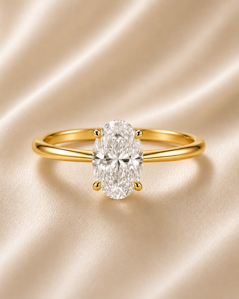 Anillo Solitario Clásico en Oro con Diamante Ovalado de Laboratorio