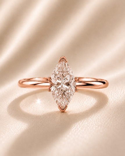 Anillo Solitario Marquise en Oro con Diamante de Laboratorio
