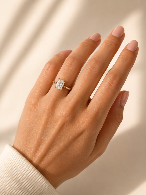 Anillo Solitario Clásico en Oro con Diamante Corte Esmeralda de Laboratorio