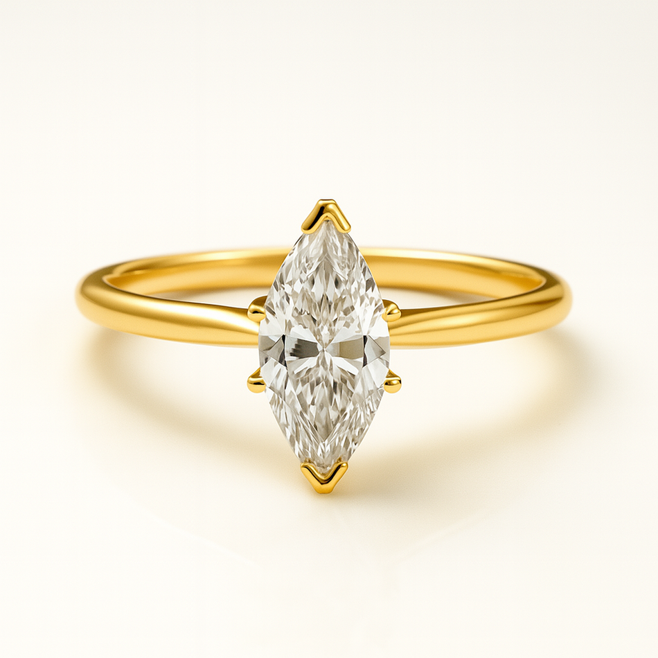 Anillo Solitario Marquise en Oro con Diamante de Laboratorio