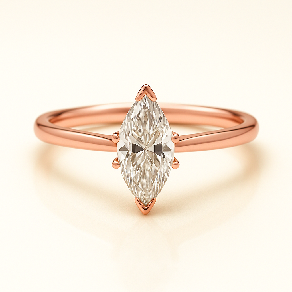 Anillo Solitario Marquise en Oro con Moissanitas