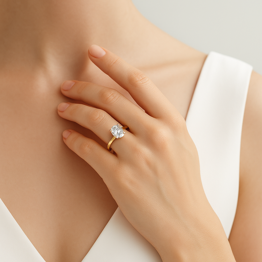 Anillo Solitario Clásico en Oro con Diamante de Laboratorio