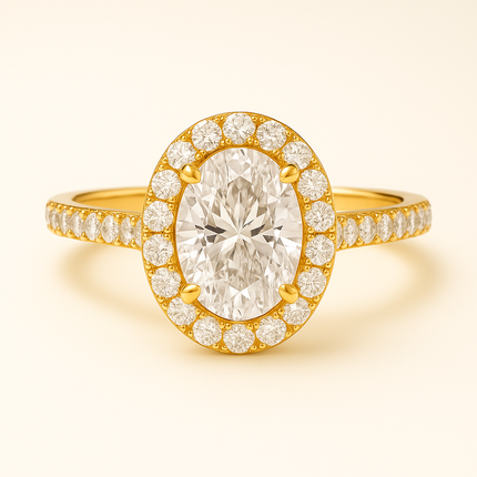 Anillo halo pavé con diamante ovalado central