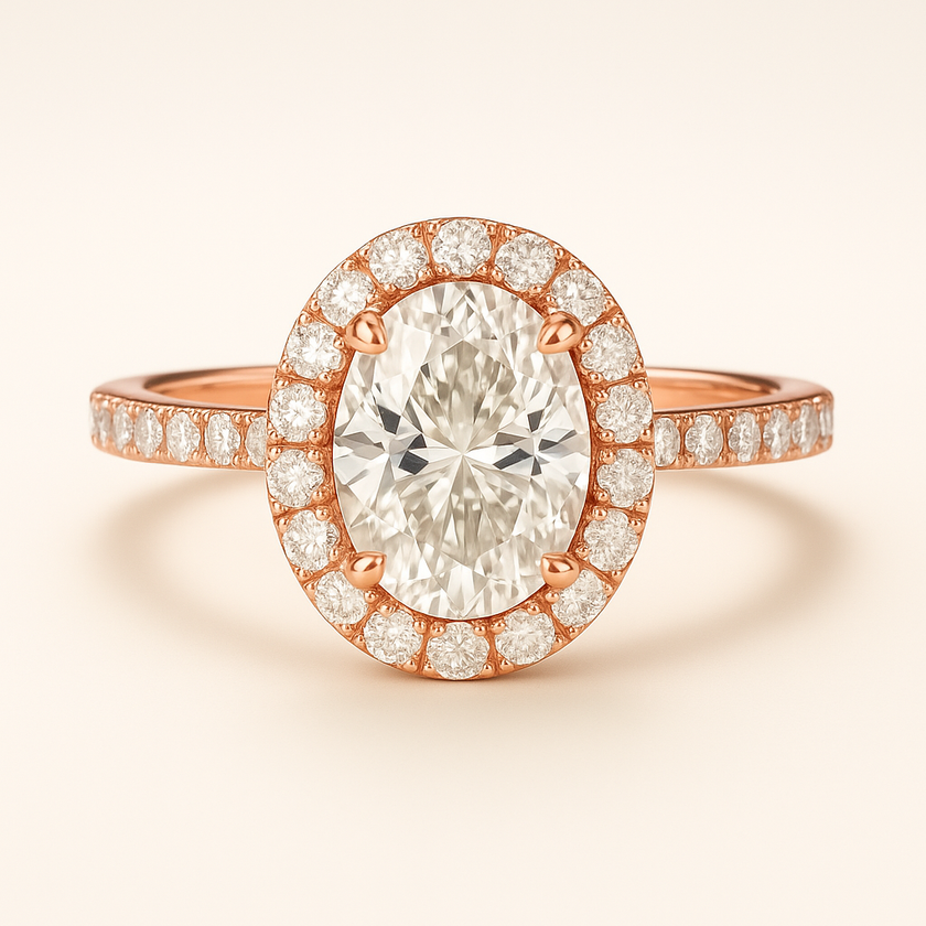 Anillo halo pavé con diamante ovalado central