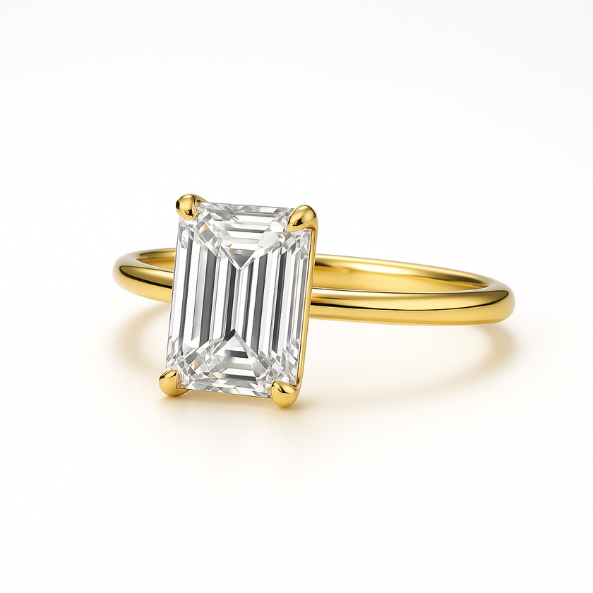 Anillo Solitario Clásico en Oro con Diamante Corte Esmeralda de Laboratorio