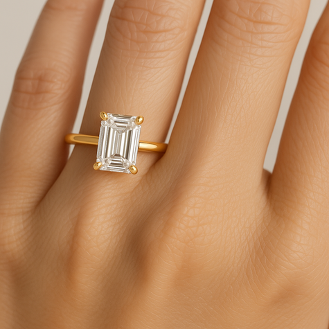 Anillo Solitario Clásico en Oro con Diamante Corte Esmeralda de Laboratorio