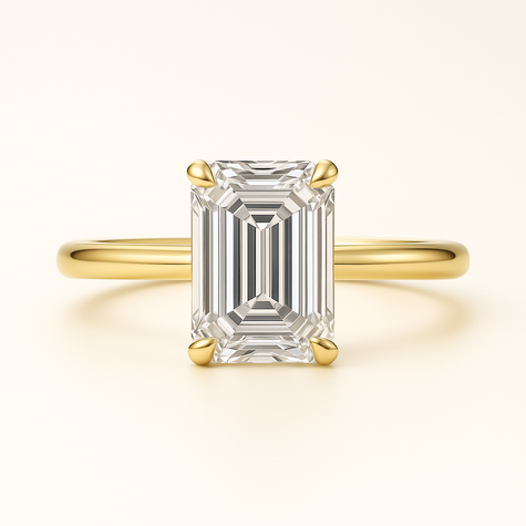 Anillo Solitario Clásico en Oro con Diamante Corte Esmeralda de Laboratorio