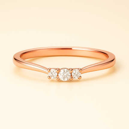 Anillo tres piedras pequeñas en oro con opción de moissanitas o diamantes naturales de 2 mm