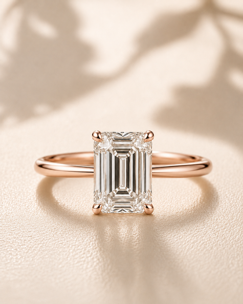 Anillo Solitario Clásico en Oro con Diamante Corte Esmeralda de Laboratorio