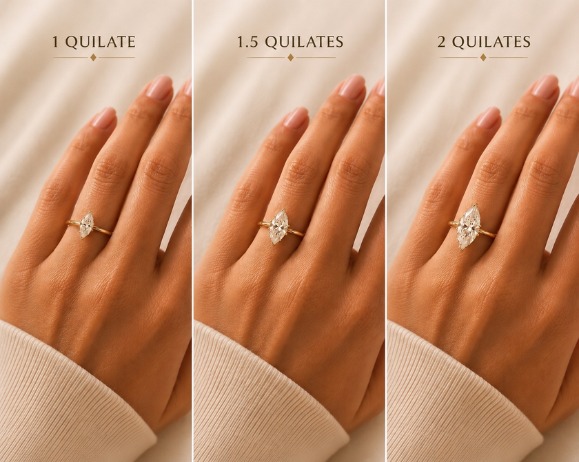 Anillo Solitario Marquise en Oro con Diamante de Laboratorio