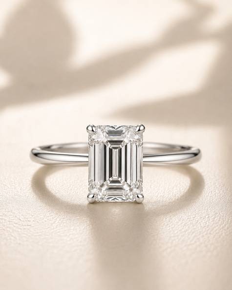 Anillo Solitario Clásico en Oro con Diamante Corte Esmeralda de Laboratorio