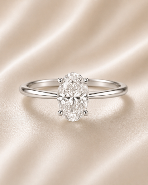 Anillo Solitario Clásico en Oro con Diamante Ovalado de Laboratorio