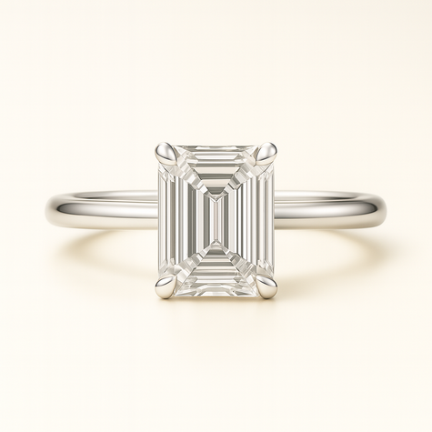 Anillo Solitario Clásico en Oro con Diamante Corte Esmeralda de Laboratorio