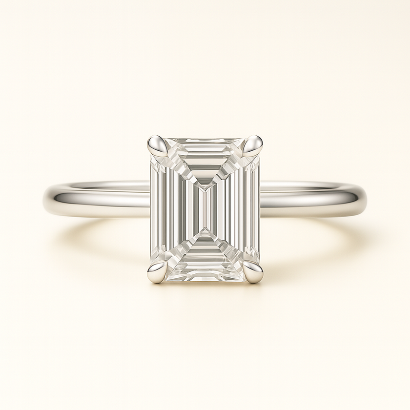 Anillo Solitario Clásico en Oro con Diamante Corte Esmeralda de Laboratorio