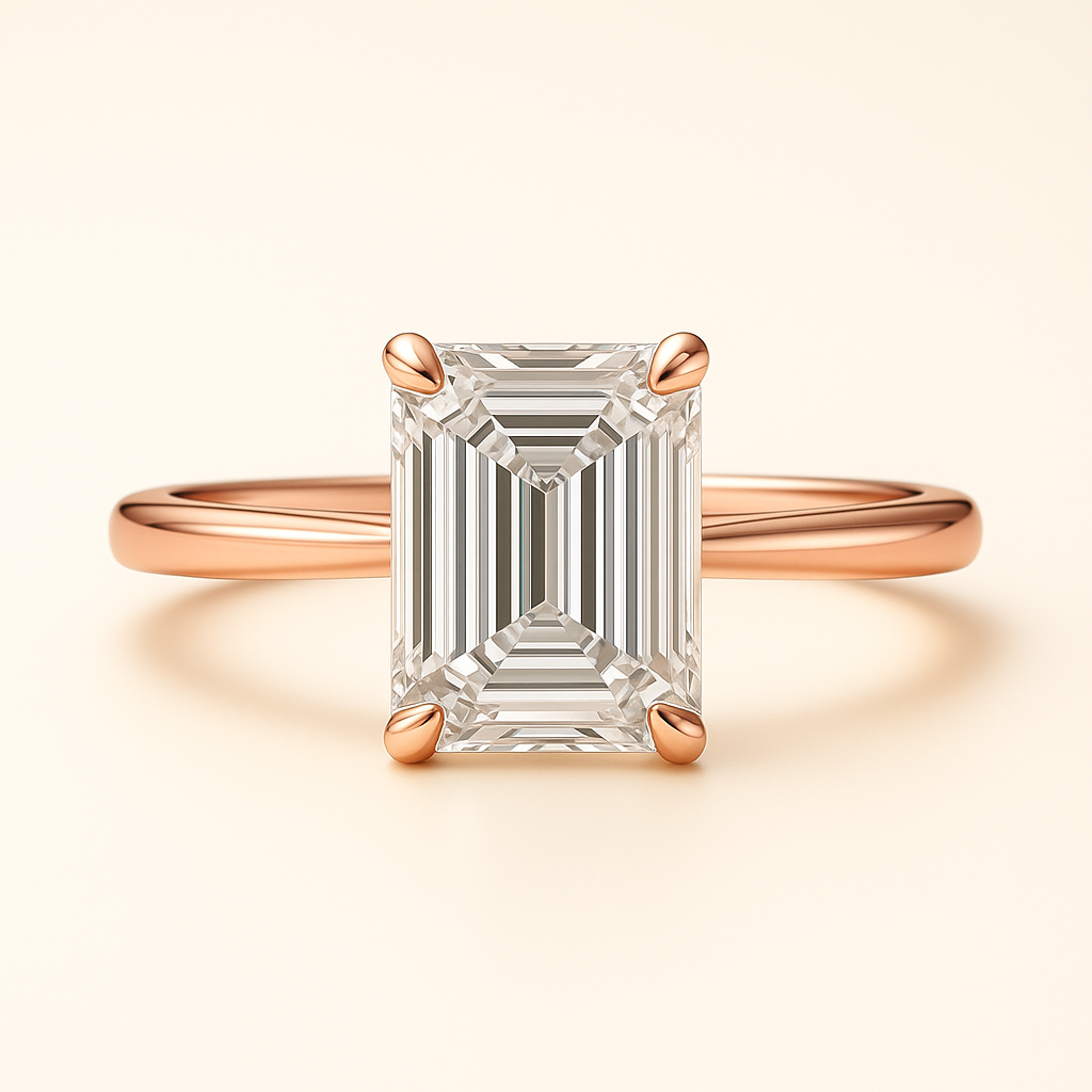 Anillo Solitario Clásico en Oro con Diamante Corte Esmeralda de Laboratorio