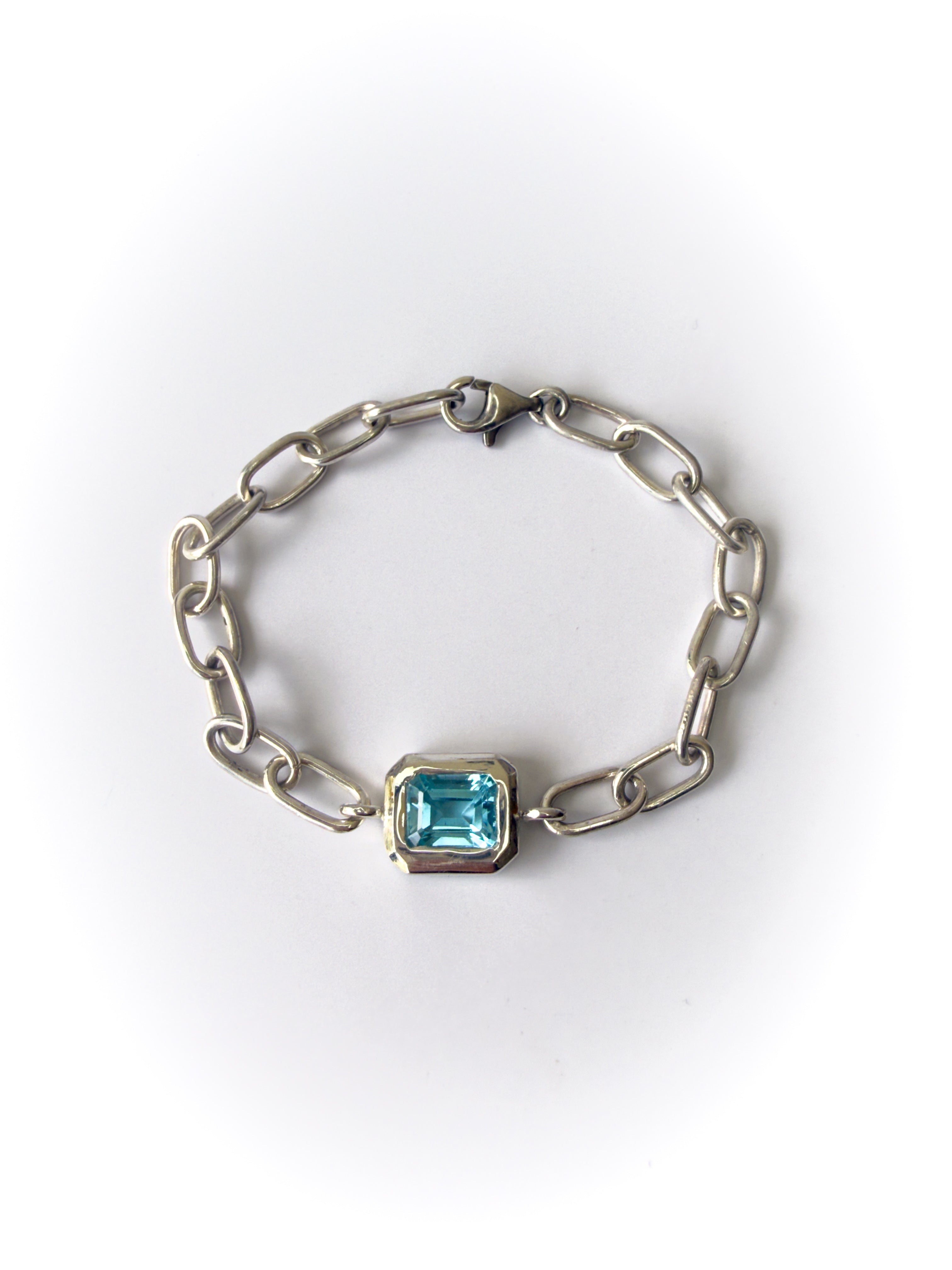 Pulsera de Plata 925 con Topacio Azul Corte Esmeralda