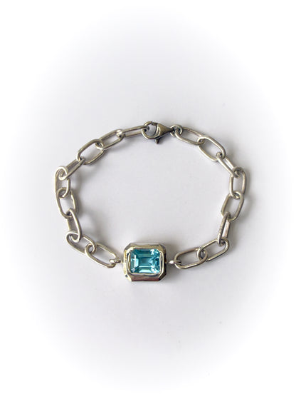 Pulsera de Plata 925 con Topacio Azul Corte Esmeralda