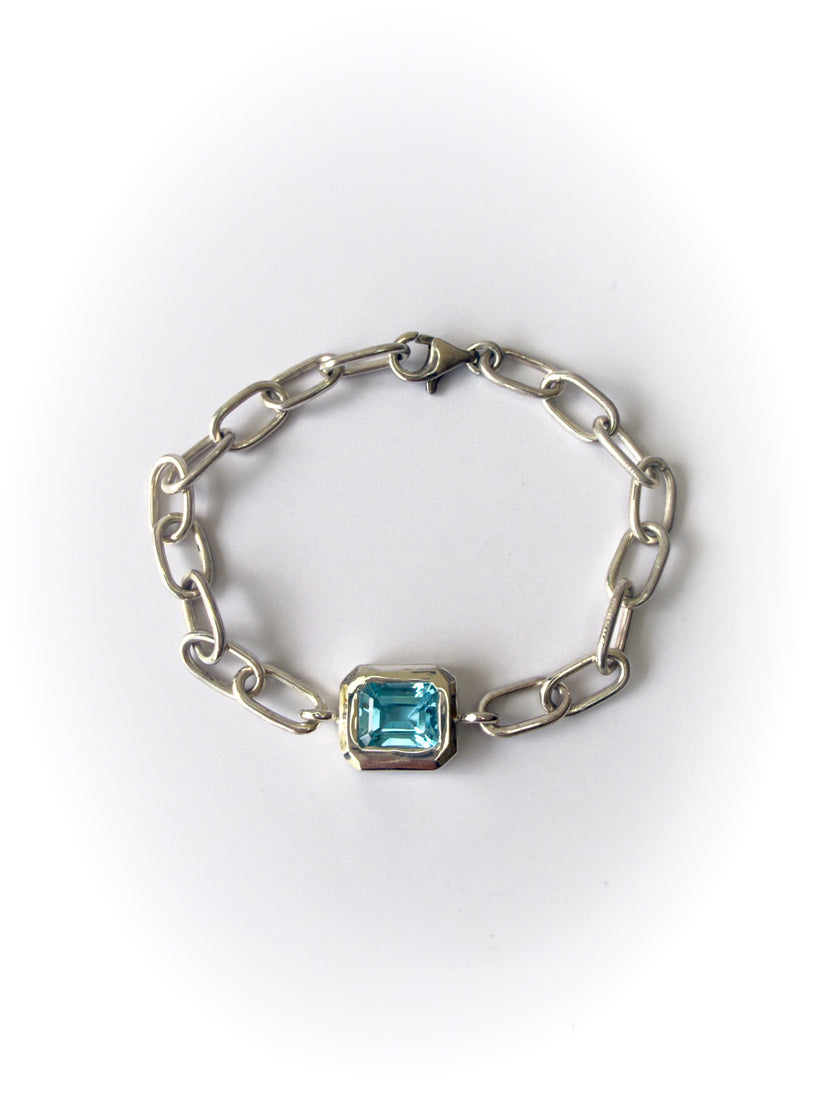 Pulsera de Plata 925 con Topacio Azul Corte Esmeralda