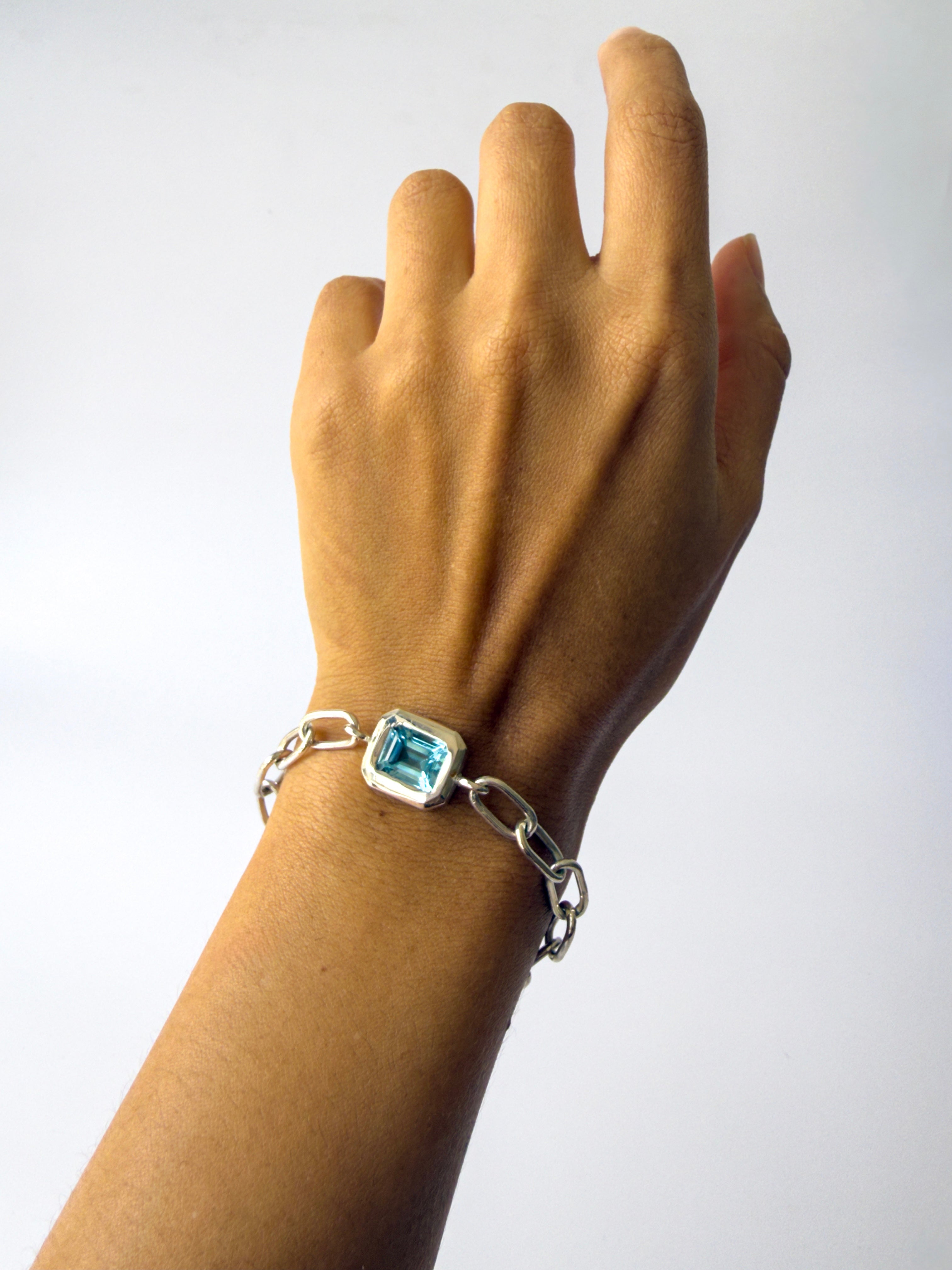 Pulsera de Plata 925 con Topacio Azul Corte Esmeralda