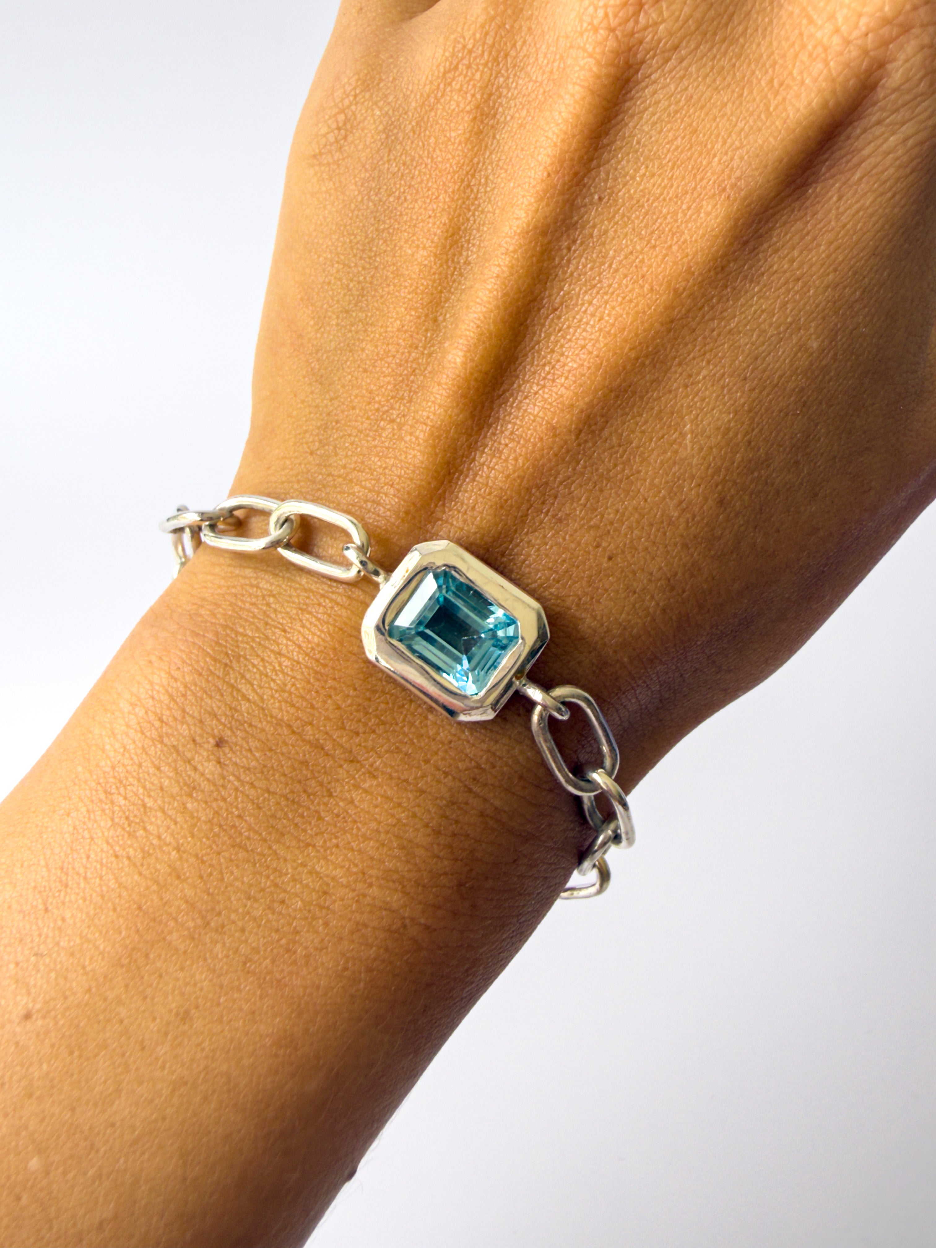 Pulsera de Plata 925 con Topacio Azul Corte Esmeralda