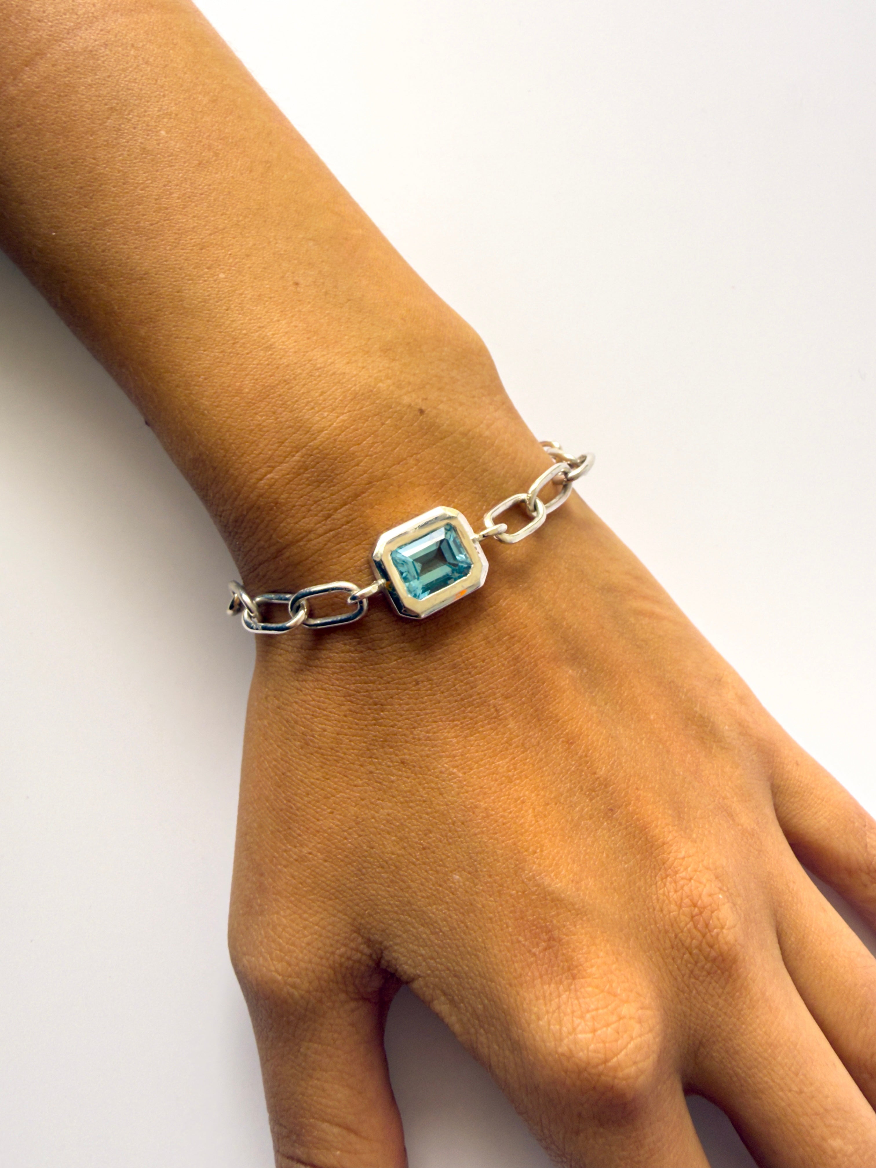 Pulsera de Plata 925 con Topacio Azul Corte Esmeralda